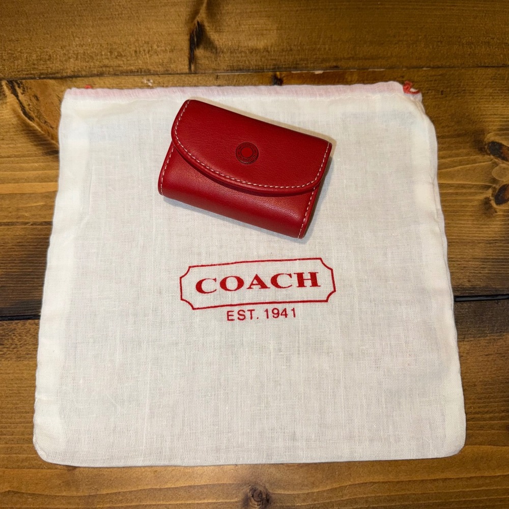 Vintage Coach Red Leather Contact Lens Case with Mirror and Dust Bag NWOT